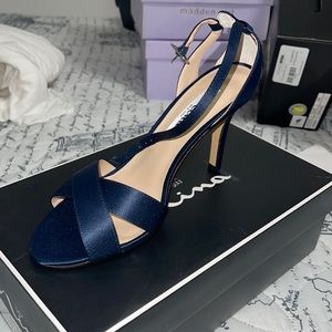 Nina Venus - navy blue satin finish evening heel